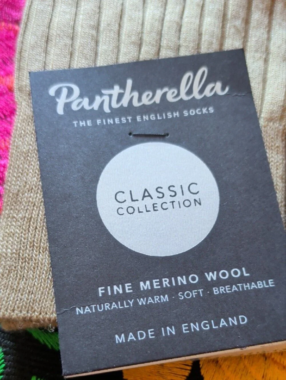 Pantherella Beige Ribbed Sock and Multicolor Patterned Dress Sock